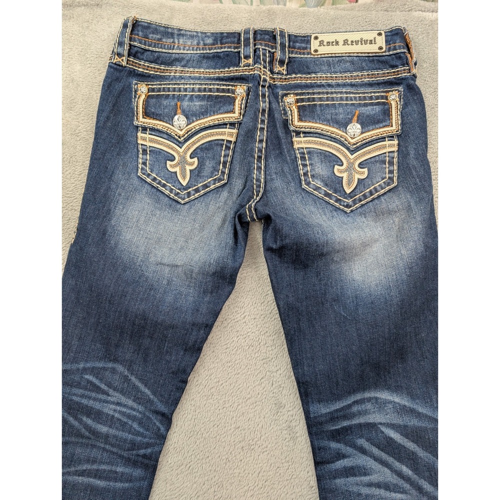 Rock Revival Womens Bootcut Jeans Blue Medium Wash Denim Embroidered Studded - Picture 14 of 16